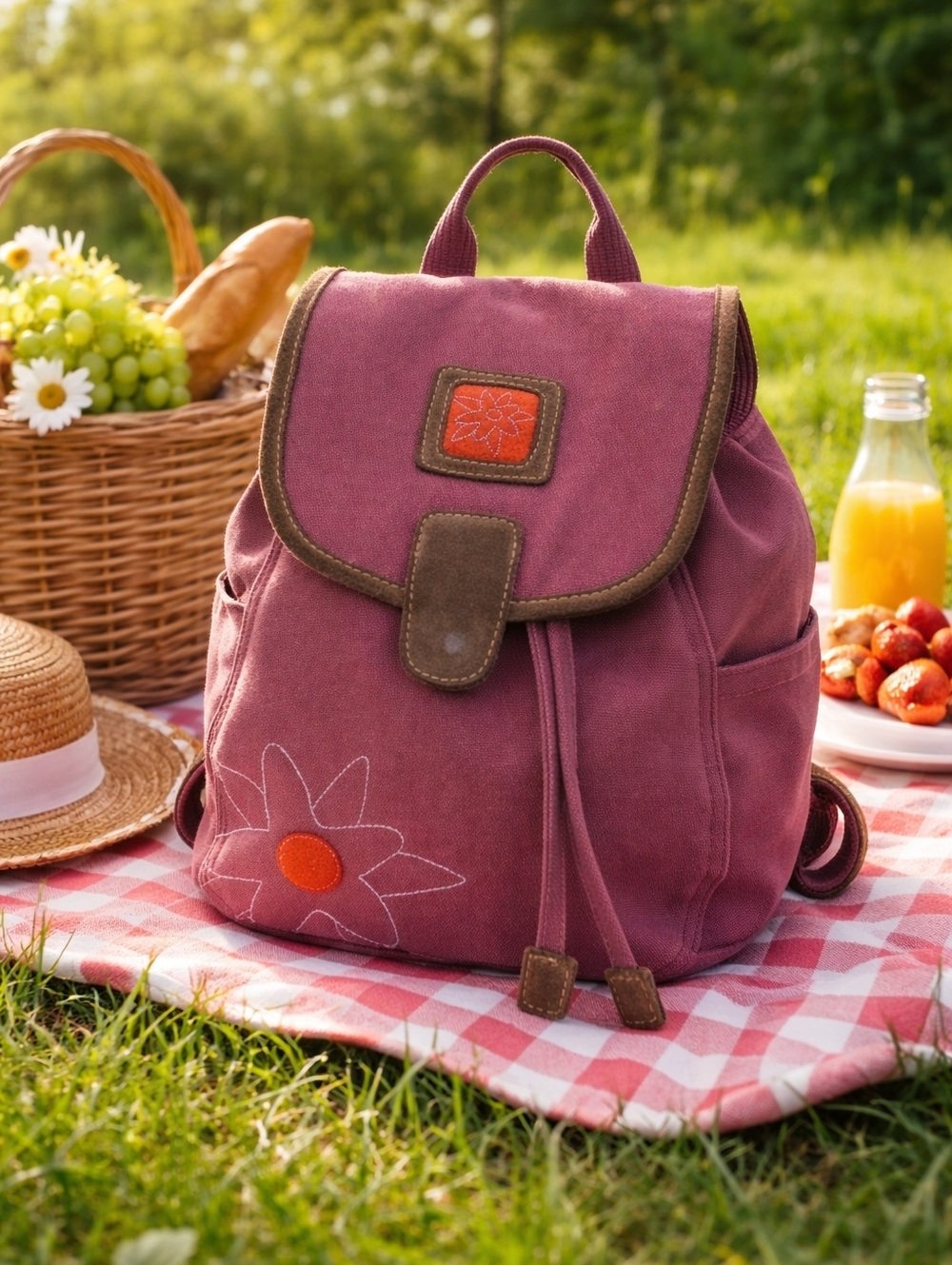 Sherpani Floral Embroidered Purple Casual Lightweight Everyday Picnic Backpack